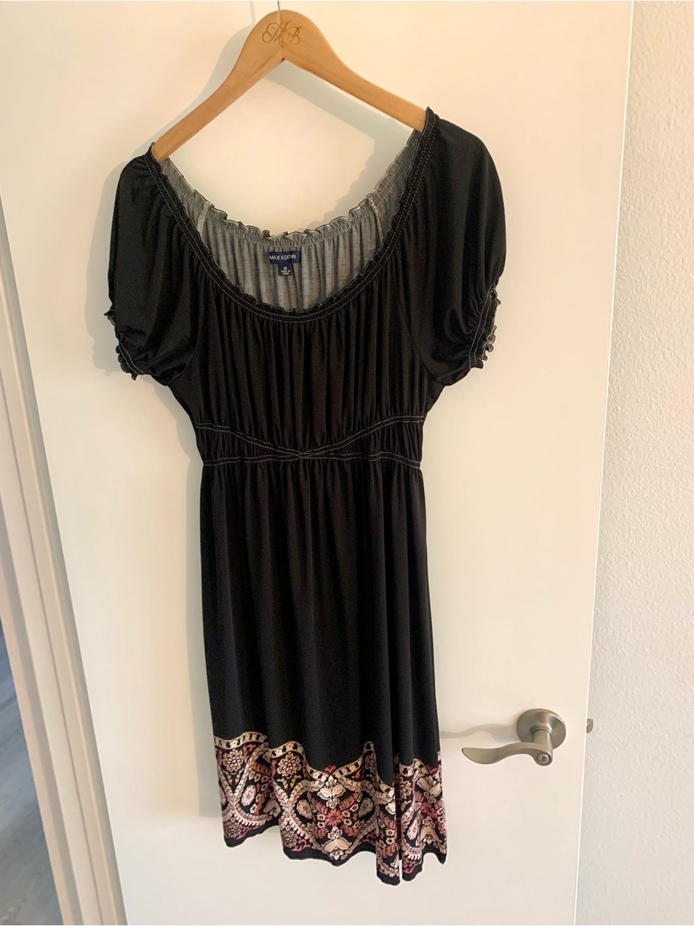 Max Studio Black Midi Dress with Printed Hem Border
